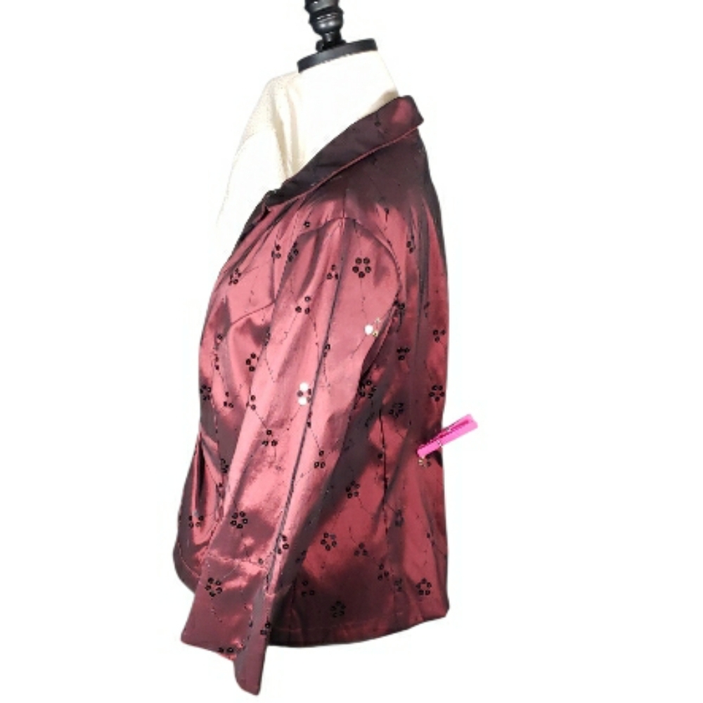 Vtg Oxblood Cachet Rheinstones Seqins Evening Faux Wrap Formal Blouse Top 16 - Picture 4 of 12